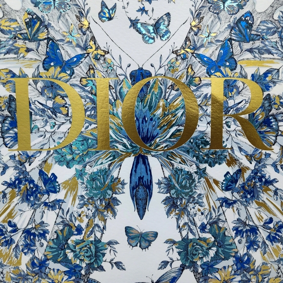 DIOR Large Butterfly Floral Gift Bag 16x12 Gold Foil Rope Handles PRISTINE - Picture 4 of 5